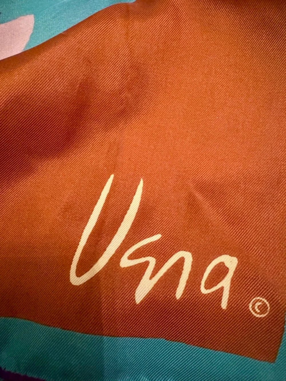 Vera Neumann Oblong Scarf 44x15 Brown Teal Purple Leaves Japan Vintage‎